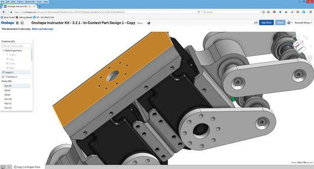 Because Onshape’s parametric CAD program runs from a browser, it eliminates the need for a high-end system traditionally associated with CAD software. Image courtesy of Onshape.